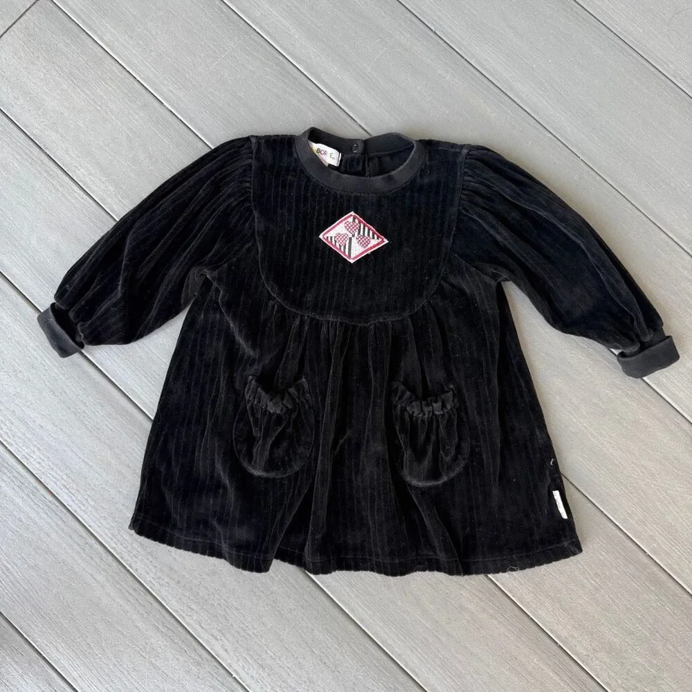 Vintage 90's Gymboree Black Corduroy Long Sleeve Dress Toddler Girl's Size Small
